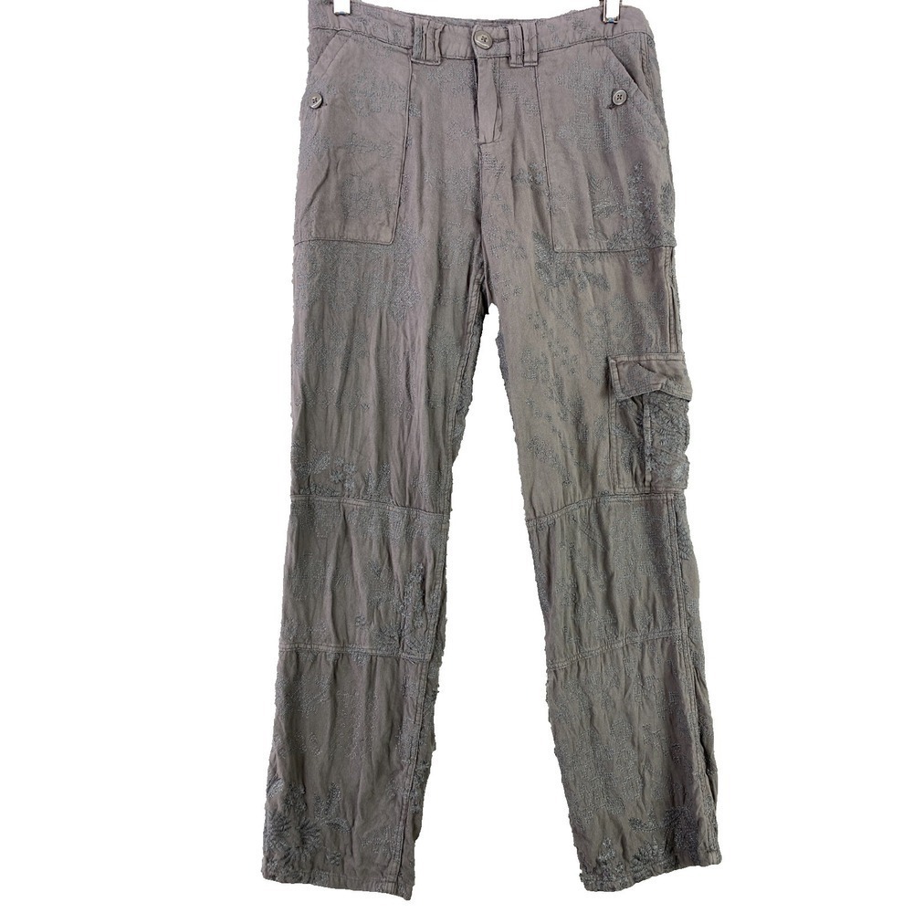 Sundance Cargo Pants Women's 2 Gray Crop Embroidered Straight Leg Western Cowboy